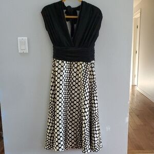 D.J. Summers Black and Cream Polka Dot Dress Y2K